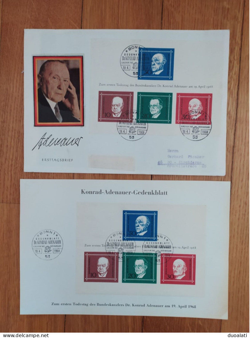 Germany 1968 Block 4 On 3 Big FDCs + Big Stationery + 5 FDCs Konrad Adenauer Churchill Schuman Gasperi - Sir Winston Churchill