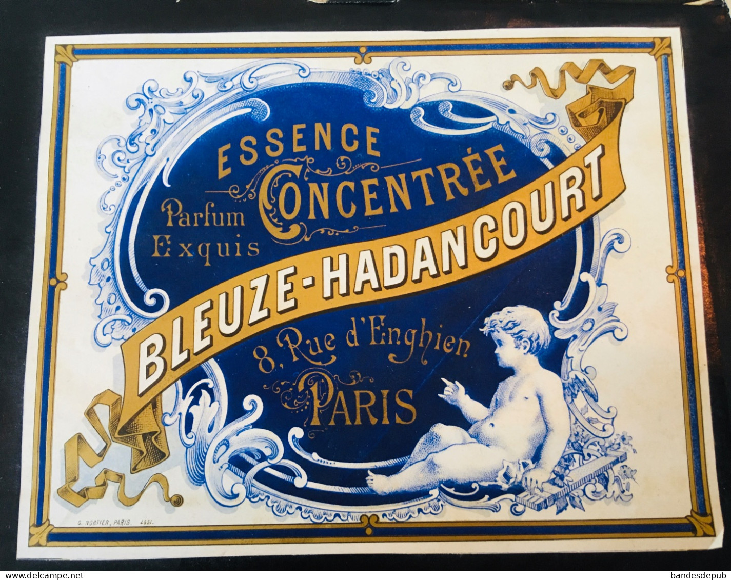 Très Rare Etiquette Dorée Parfumerie Parfum Exquis Bleuze Hadancourt Rue Enghien Paris Lith Nortier - Etiketten