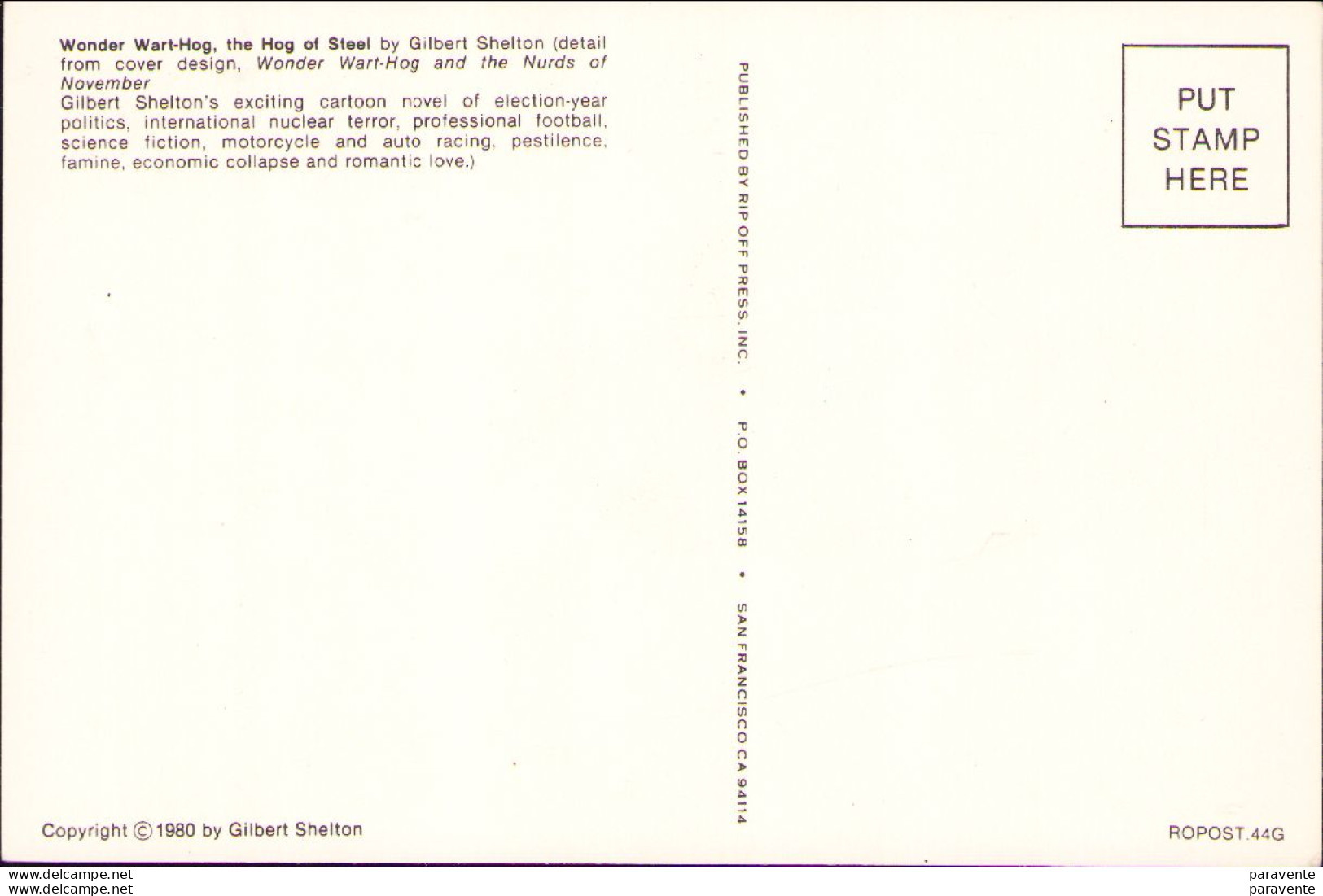 Gilbert SHELTON Carte Postale WONDER WART-HOG En 1980 - Postkaarten