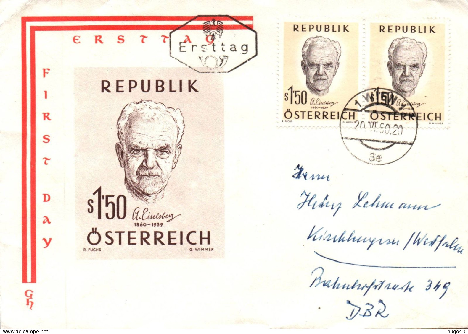 (RECTO / VERSO) ENVELOPPE 1ER Jour - A. EISELSBERG LE 26/06/1960 - FDC