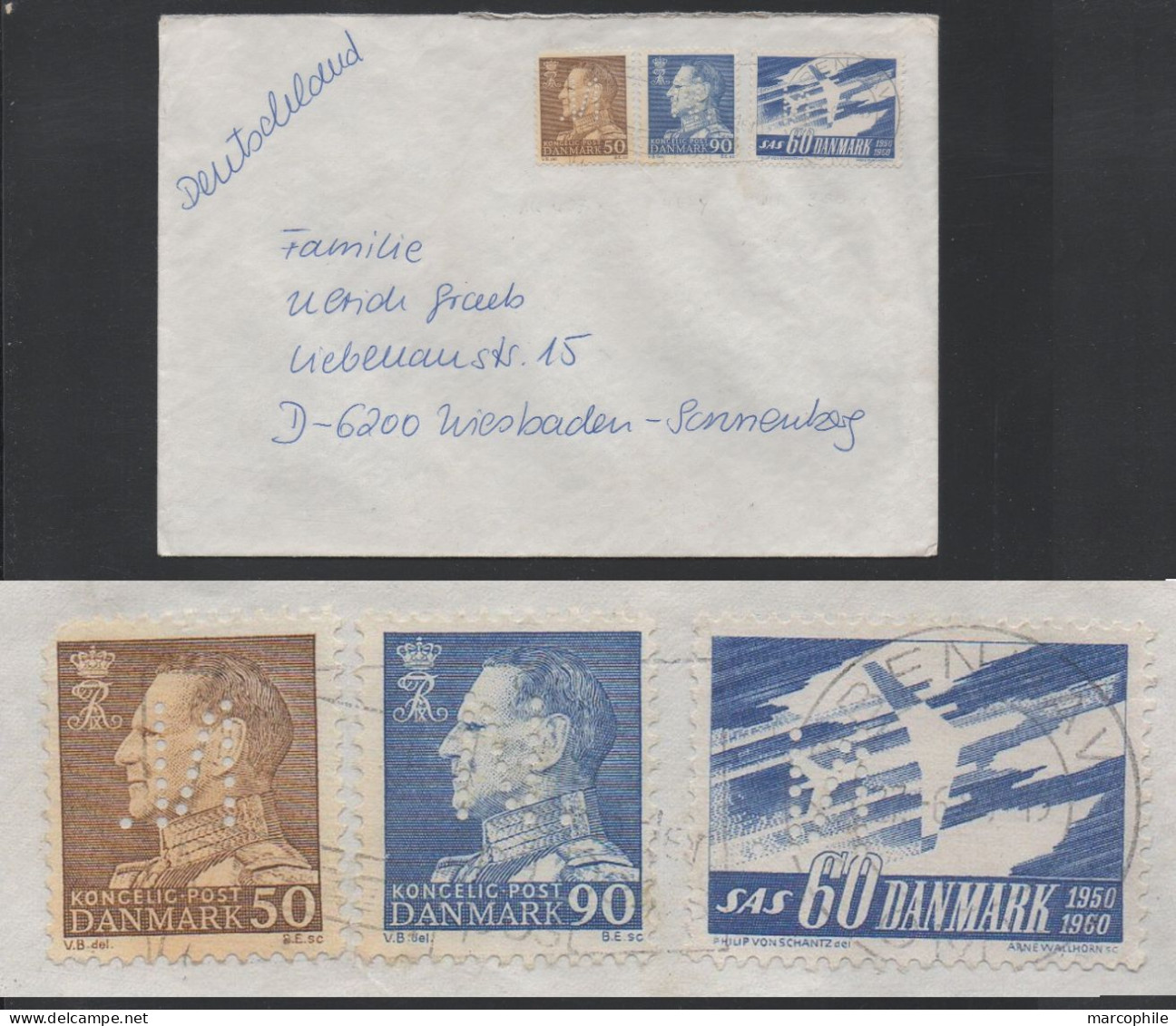 DANEMARK - DANMARK / PERFIN "N." SUR 3 TIMBRES SUR LETTRE ==> ALLEMAGNE - PERFORE - LOCHUNG (ref 9158) - Lettres & Documents