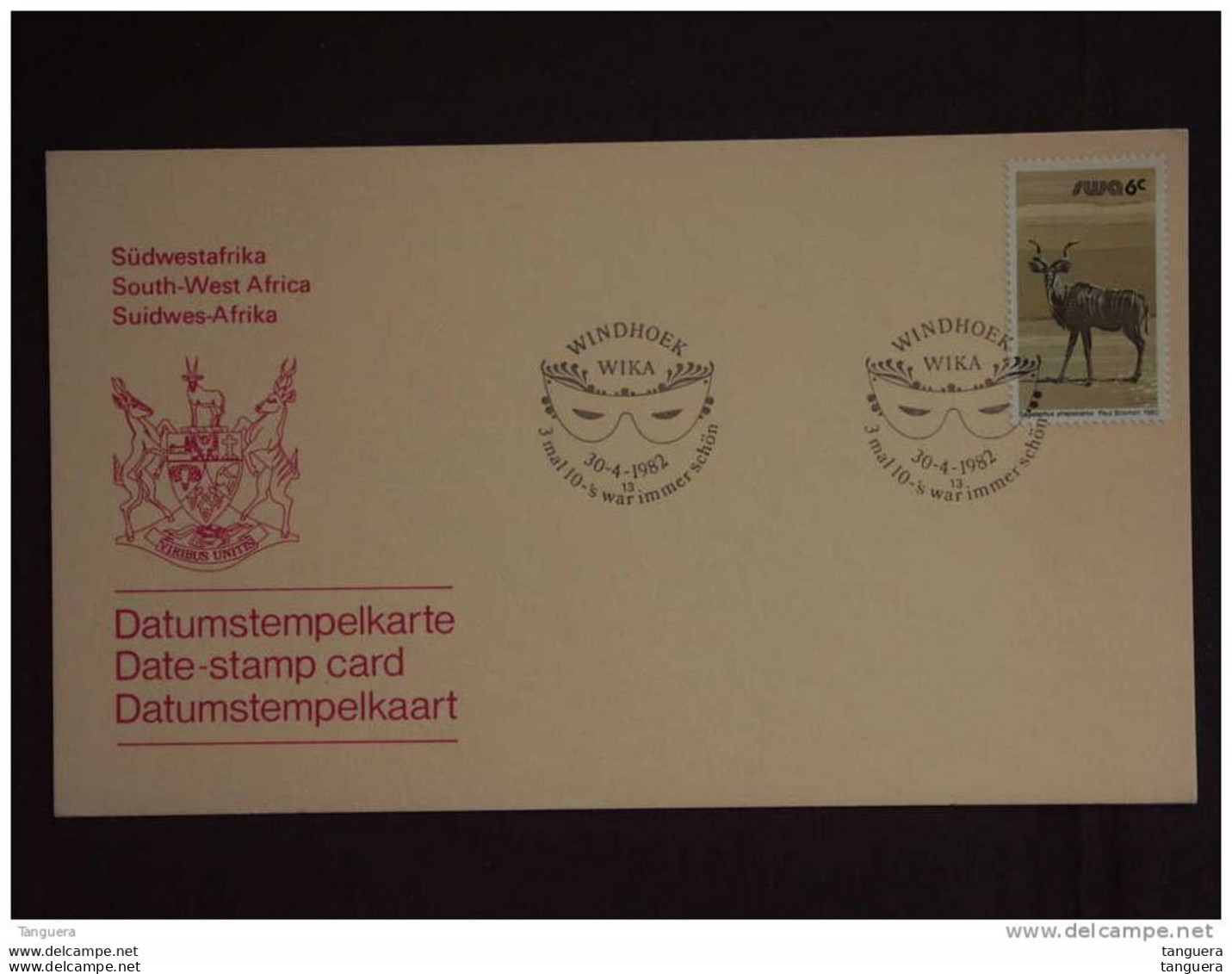 SWA Sud-Ouest Africain South West Africa 1982 Windhoek Wika Carnaval Masker Datumstempelkaart Carte Cachet Date-stamp - Karnaval