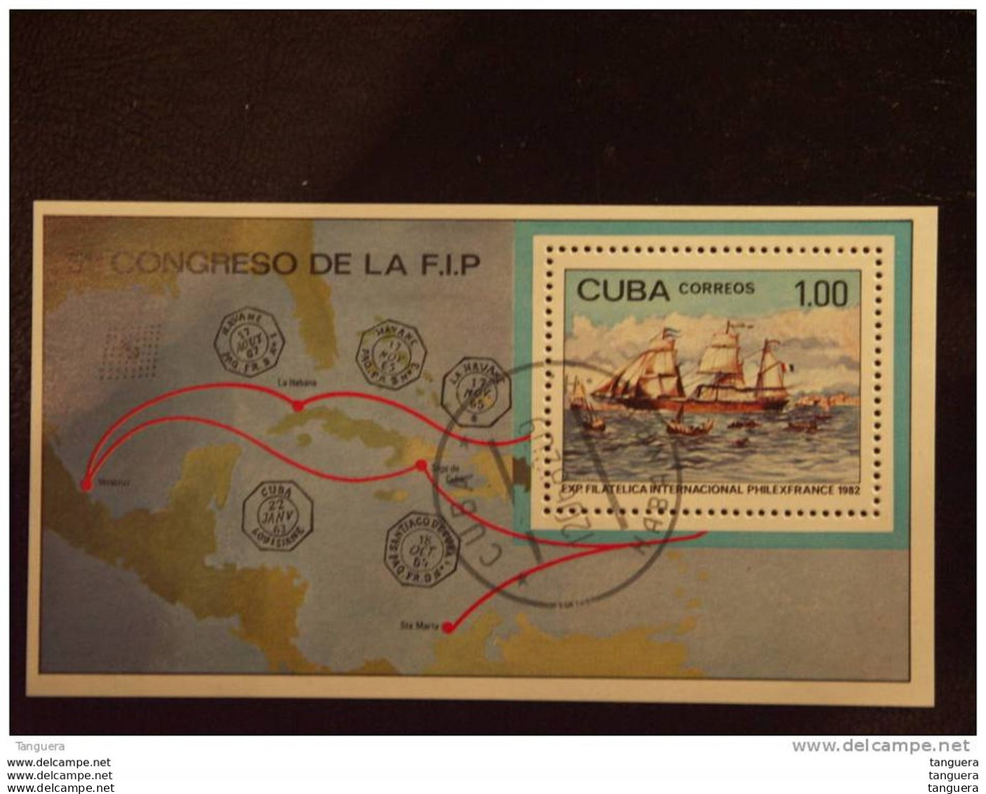 Cuba 1982 EXPO Philexfrance '82 Bateau "Louisiane" Yv BF 71 O - Hojas Y Bloques