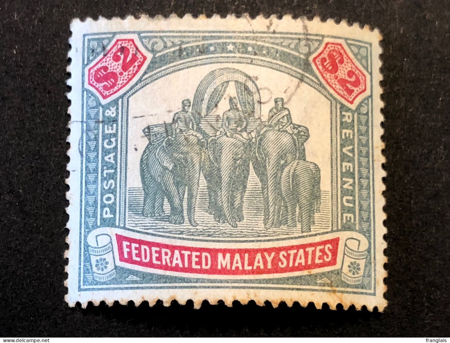 FEDERATED MALAY STATES SG 24. $2 Green And Carmine FU CV £200 - Federated Malay States