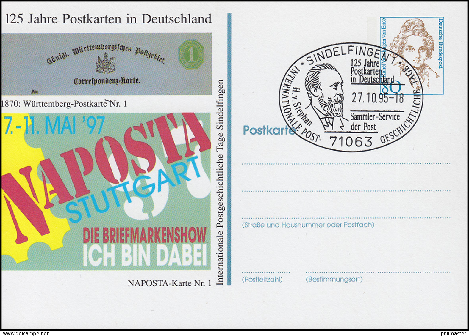 Privatpostkarte Frauen 80 Pf NAPOSTA Stuttgart SSt SINDELFINGEN Stephan 27.10.95 - Sobres Privados - Nuevos