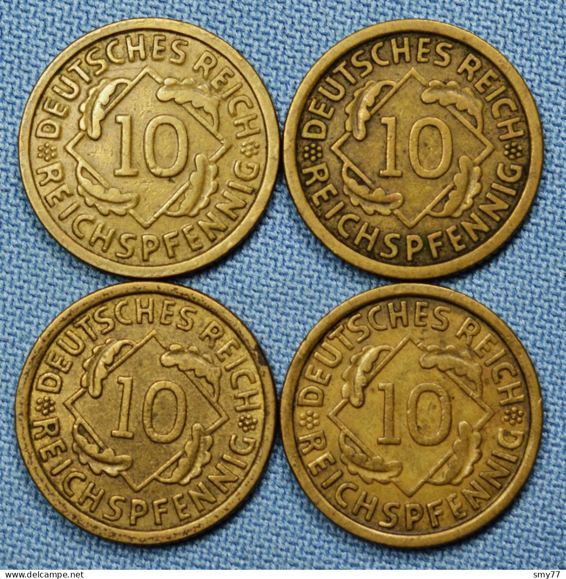 Deutschland Weimar • Lot 4x • Scarcer Dates • 10 Reichspfennig • 1926 G - 1934 D - 1935 E - 1936 J  • [24-428] - 10 Renten- & 10 Reichspfennig
