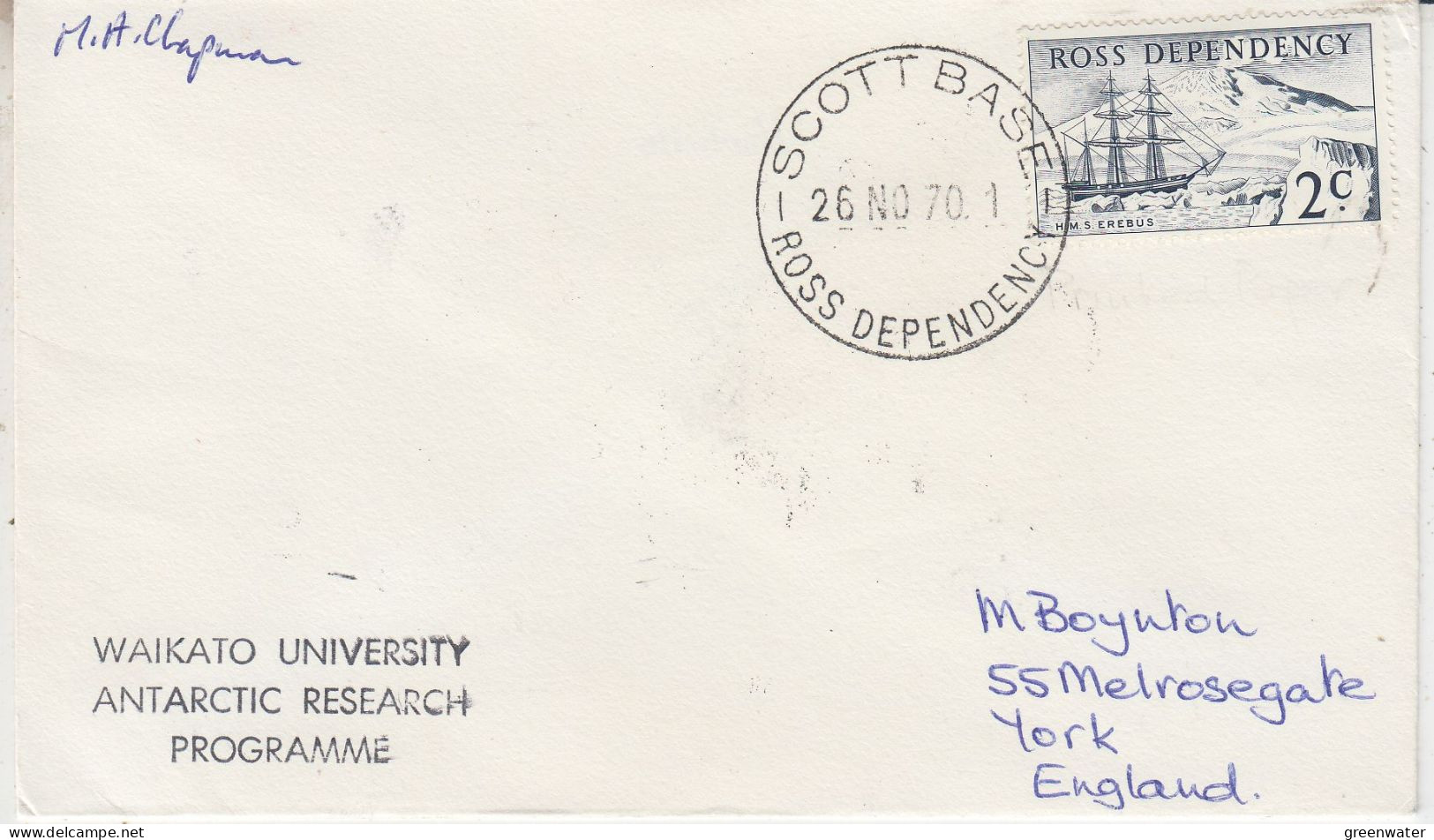 Ross Dependency Waikato University Antarctic Research Programme Signature Ca Scott Base 26 NOV 1970 (SO196) - Forschungsstationen