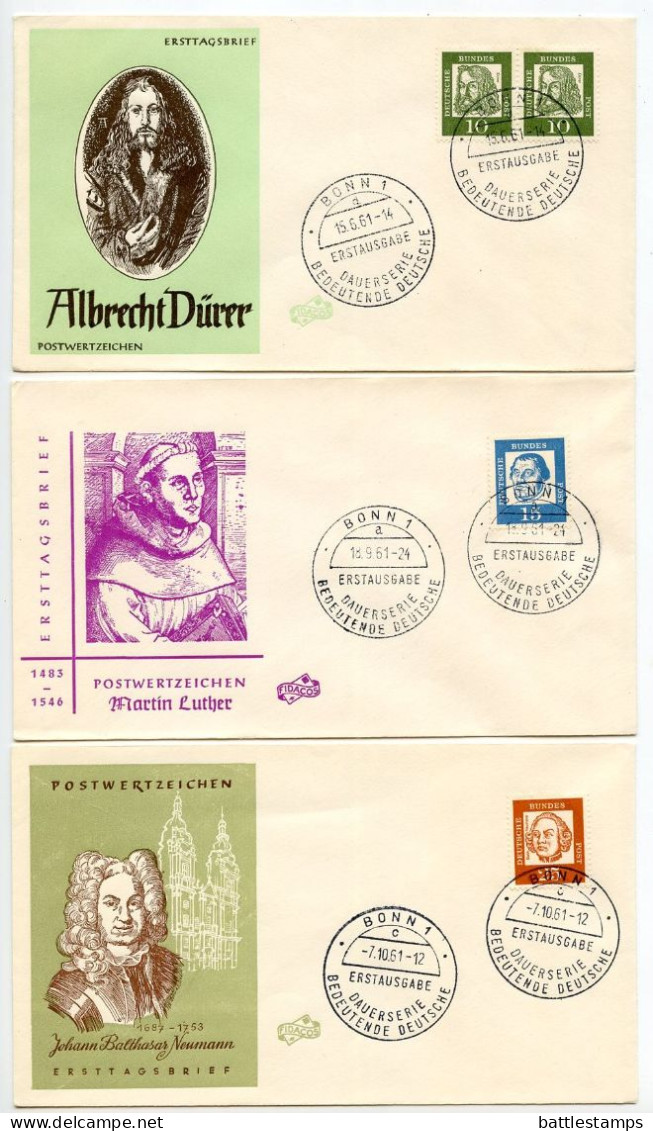 Germany, West 1961-64 15 FDCs Scott 824-828, 830-839 Famous Germans - 1961-1970