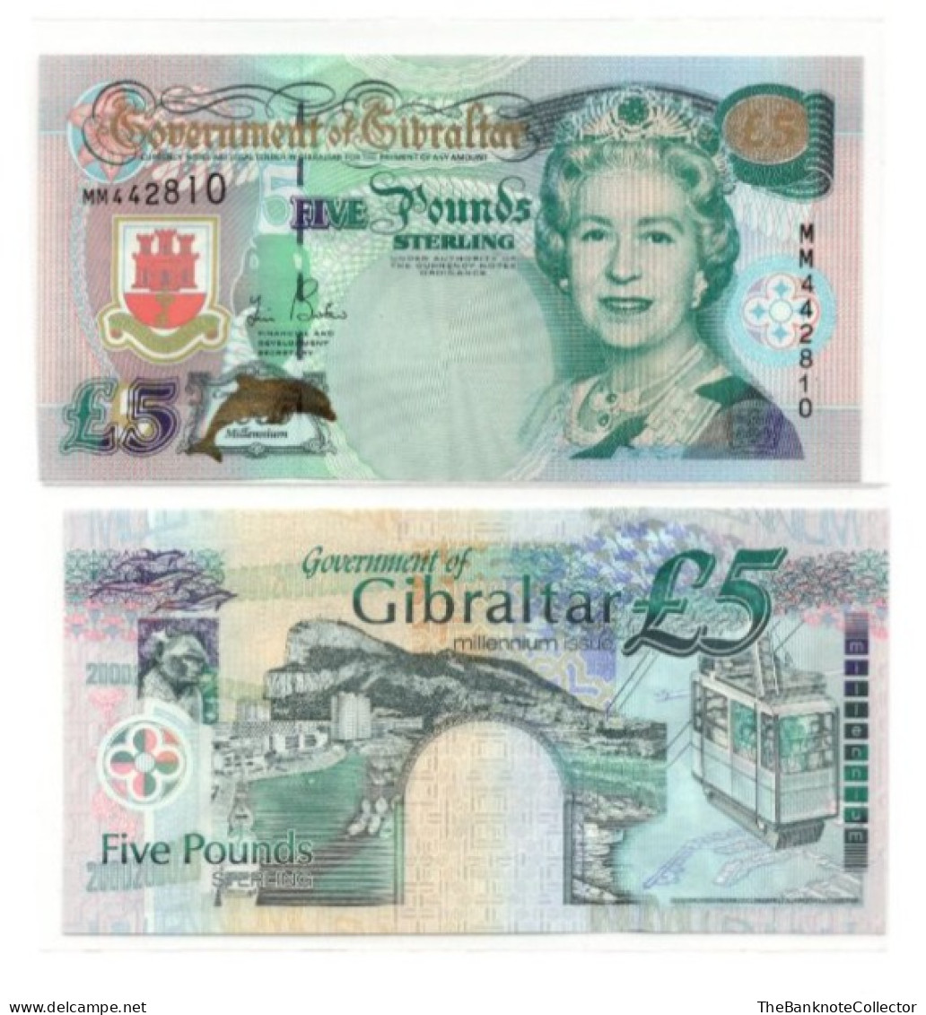 Gibraltar 5 Pounds Millennium  QEII P-29 UNC Prefix MM - Gibraltar