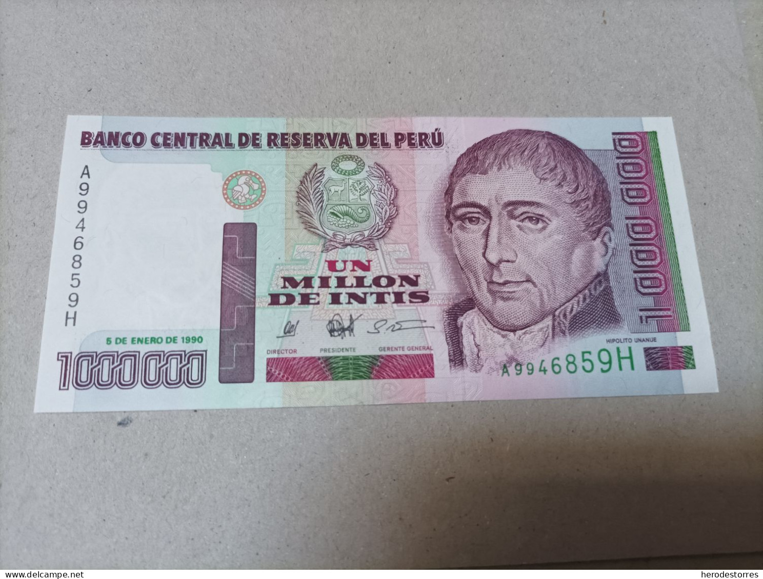 Billete Perú, 1000000 Intis, Año 1990, AUNC - Pérou