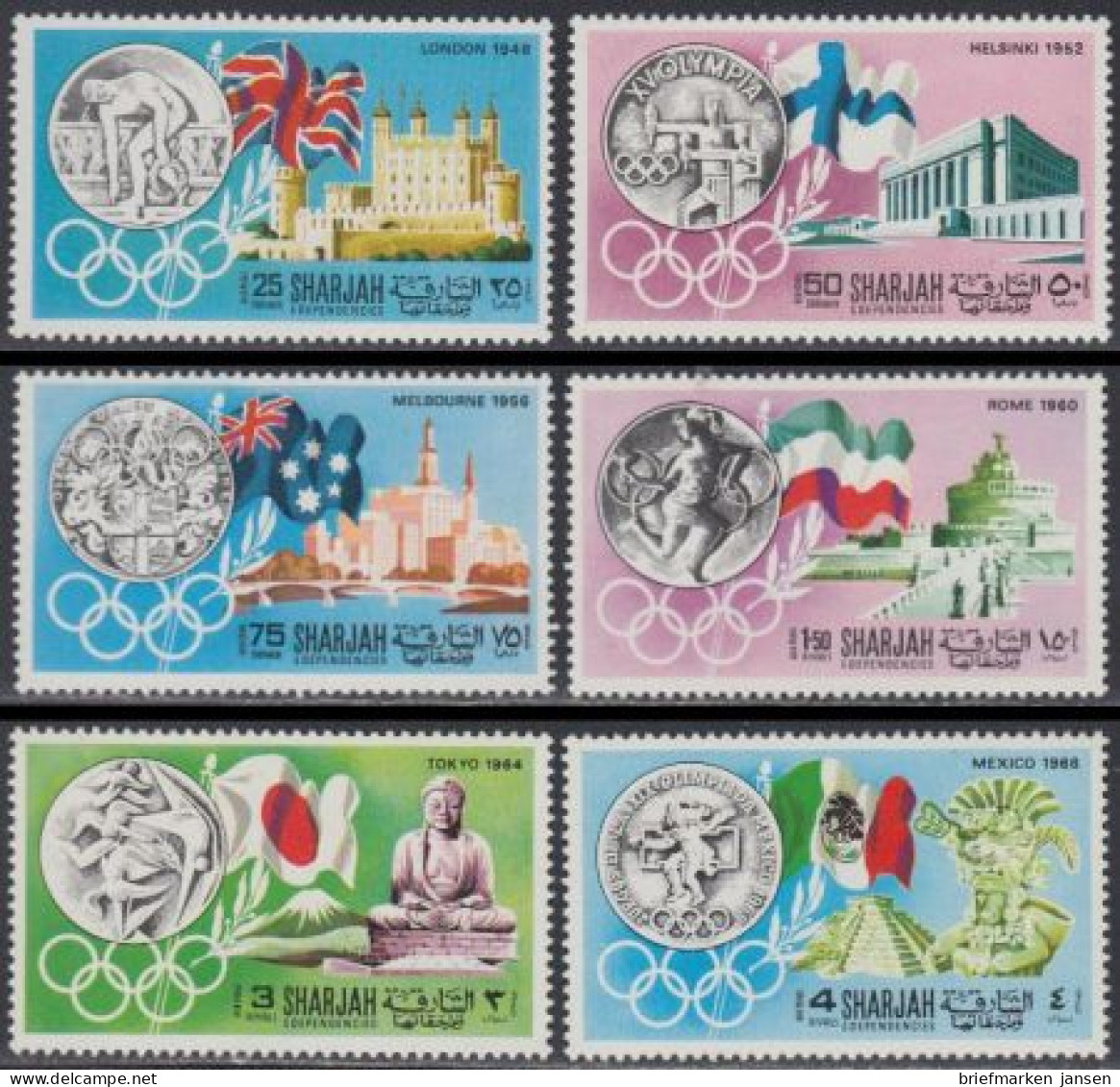 Sharjah Mi.Nr. 496-501A Geschichte Der Olympischen Spiele (6 Werte) - Sharjah