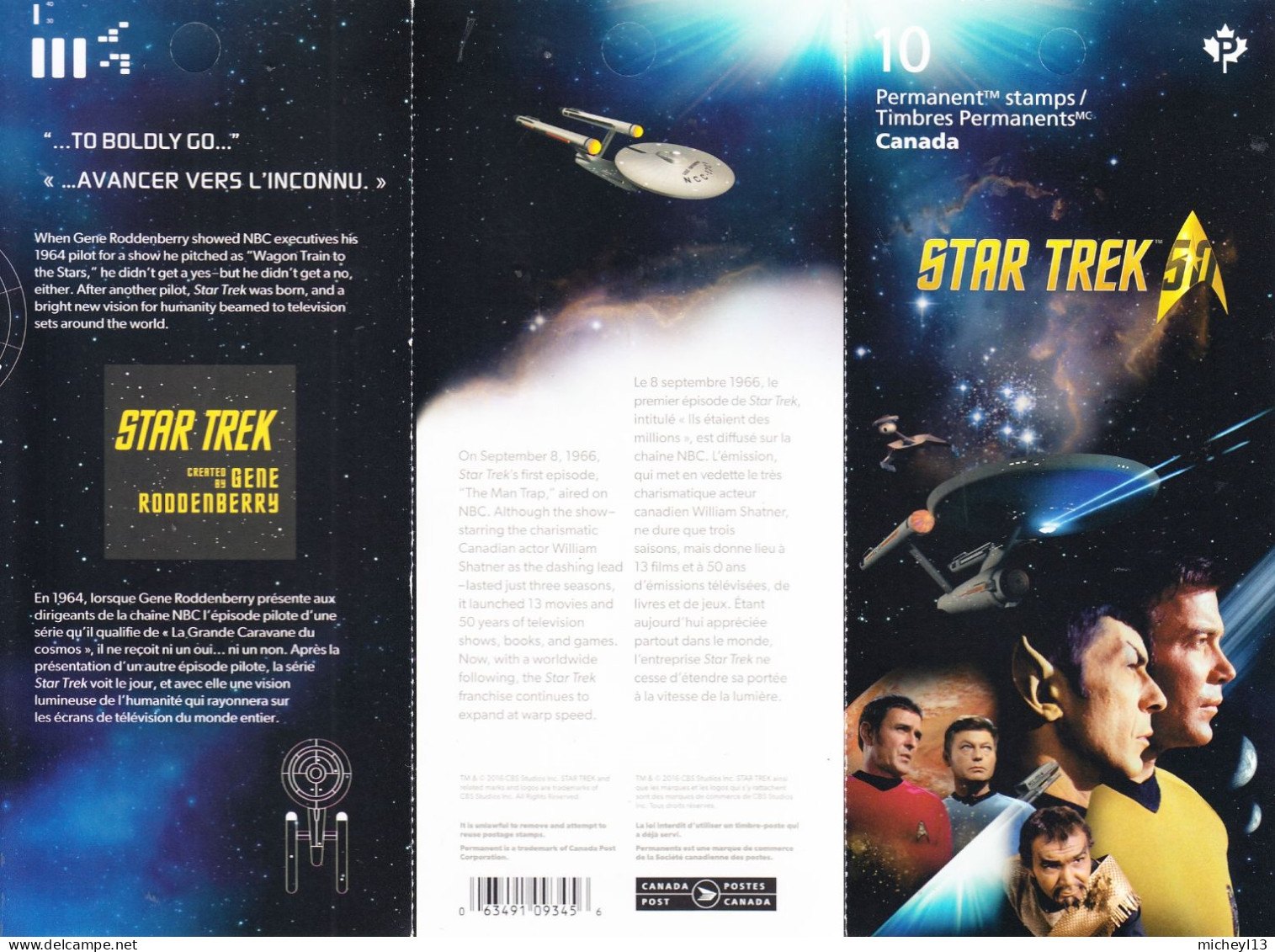 Canada-2016-STAR TREK-Carnet -Booklet- N°3244 Contenant Deux Séries 3244/3248-timbres Adhésifs - Postzegels