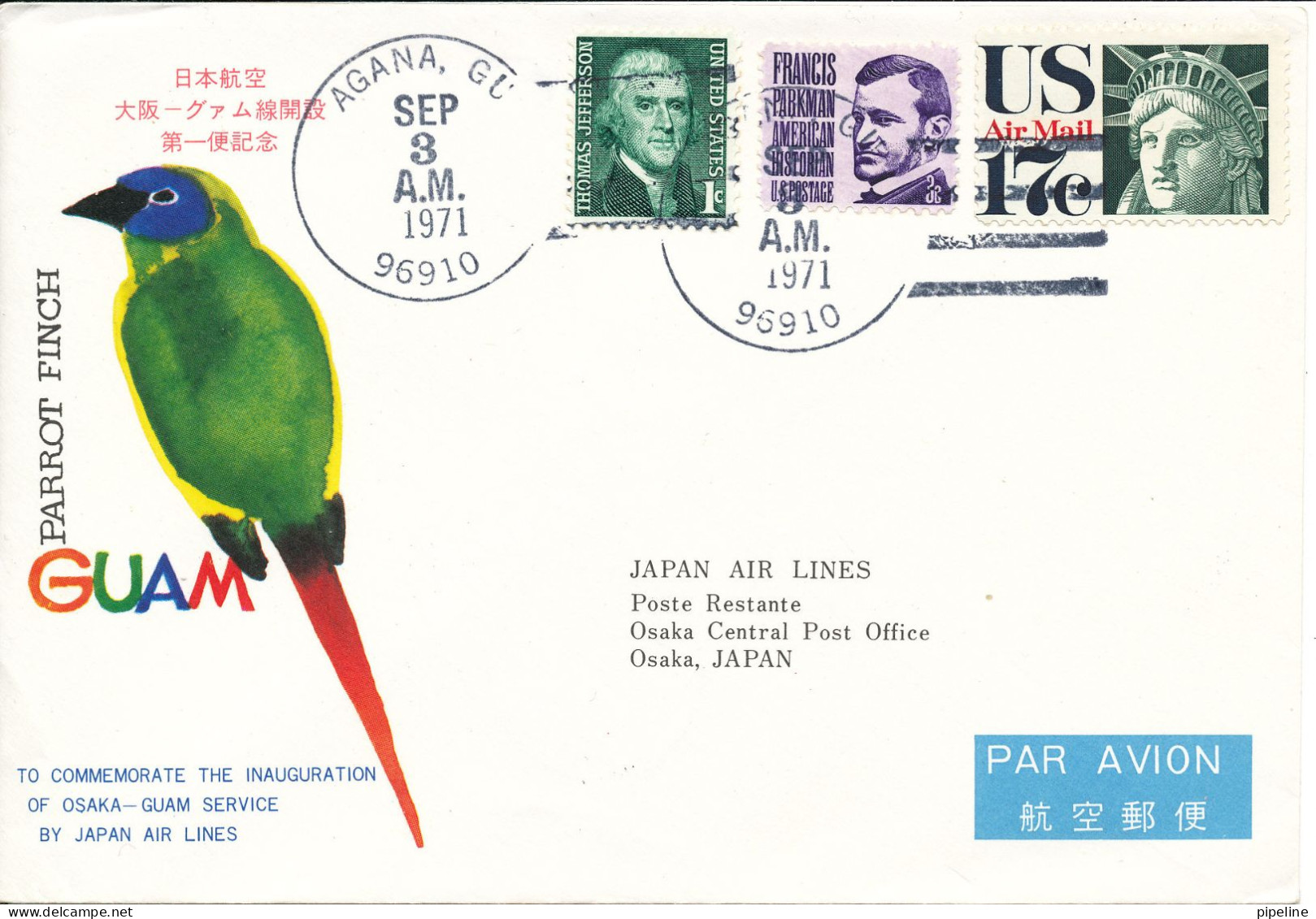 USA First Flight Cover By JAPAN AIRLINES Guam - Osaka Agana 3-9-1971 - Covers & Documents