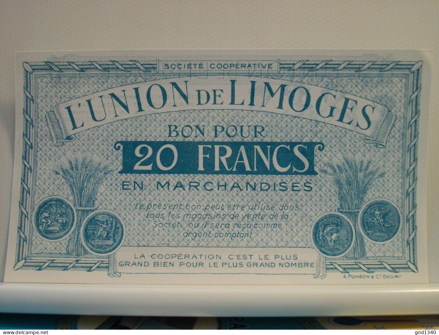 LOT DE 2 BILLETS DE LA SOCIETE COOPERATIVE L'UNION DE LIMOGES 10 FRANCS ET 20 FRANCS - Autres & Non Classés