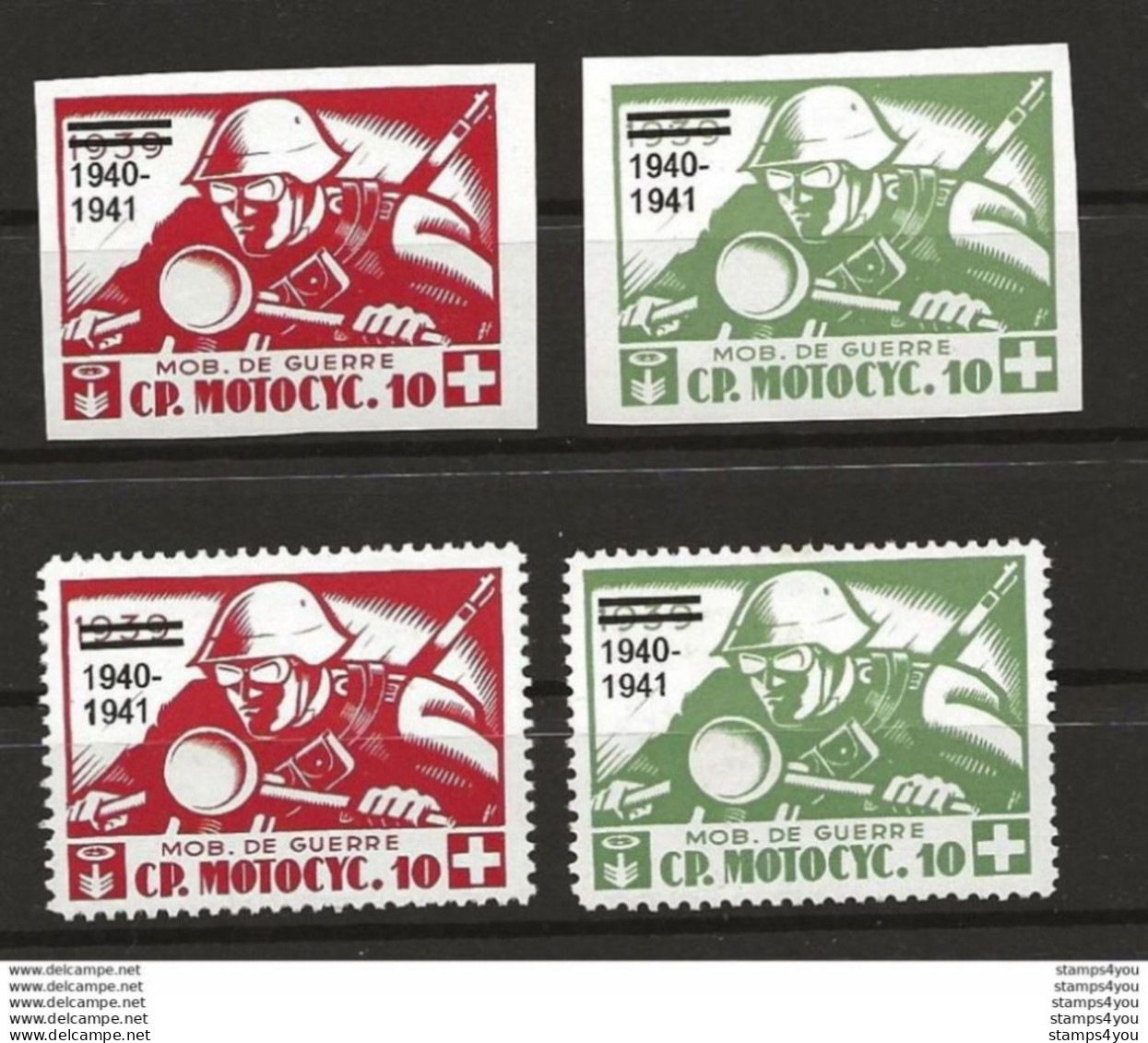 407 - 40 - 2 Timbres Dentelés Et 2 Timbres Non-dentelés "Cp. Motocyc. 10" Surchargé 1940 - 1941 - Labels
