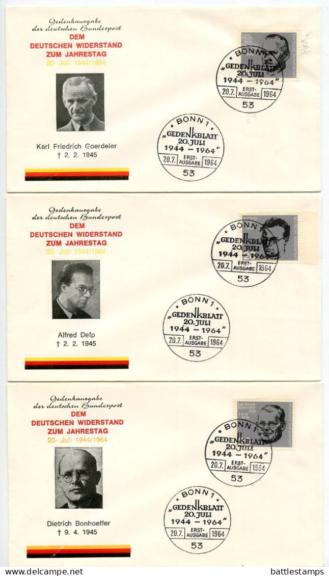 Germany, West 1964 8 FDCs Scott 883-890 German Resistance To The Nazis - 1961-1970