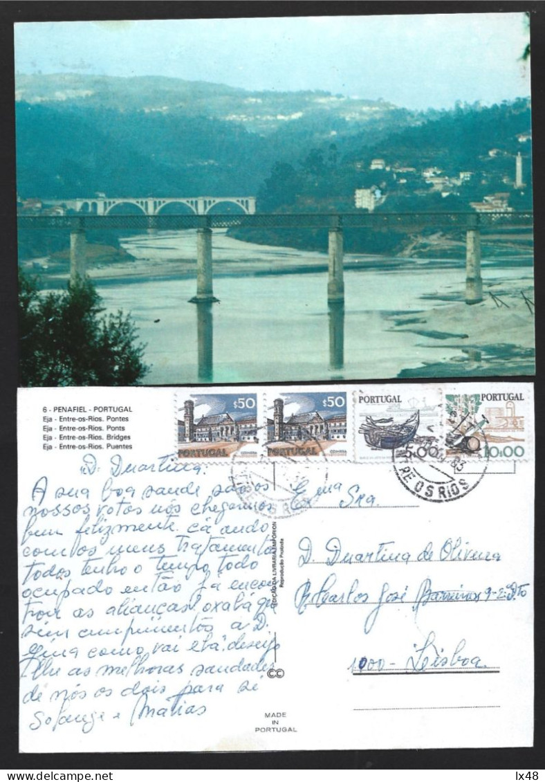 Postal Das Pontes De Entre-os-Rios, Penafiel. Obliteração De Entre-os-Rios 1963. Selos Coimbra, Arte Xavega E Serração - Lettres & Documents