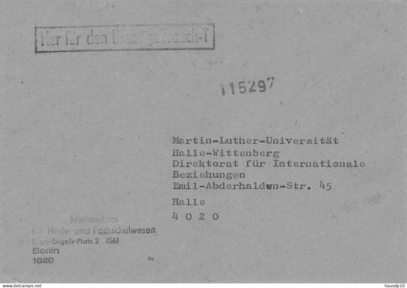 DDR Dienst Brief - Nur Für Den Dienstgebrauch -Ministerium Für Hoch Und Fachschulwesen Berlin - Zentraler Kurierdienst