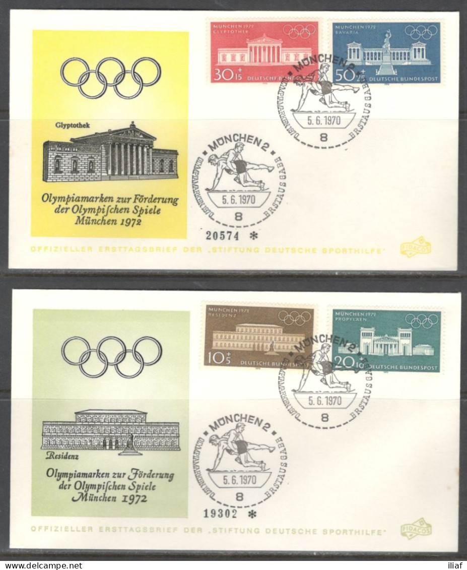 Germany. Sc. B459-B462. 2 Envelopes.  The 1972 Summer Olympics - Games Of The XX Olympiad. Wrestling.  FDC Cancellation - 1961-1970