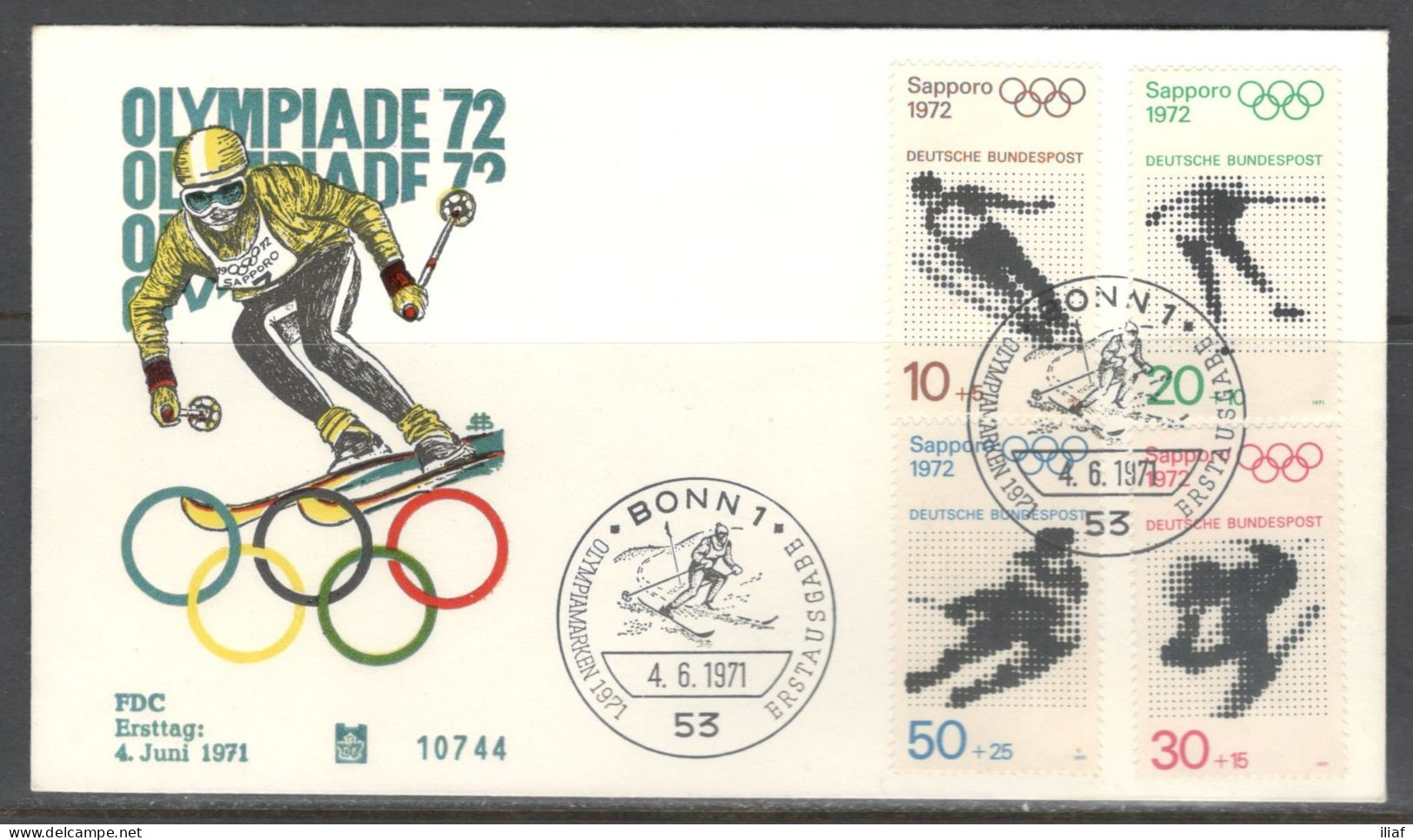 Germany. Sc. B472-B475.   The 1972 Winter Olympics - XI Olympic Winter Games. Skiing.  FDC Cancellation On FDC Envelope - 1971-1980