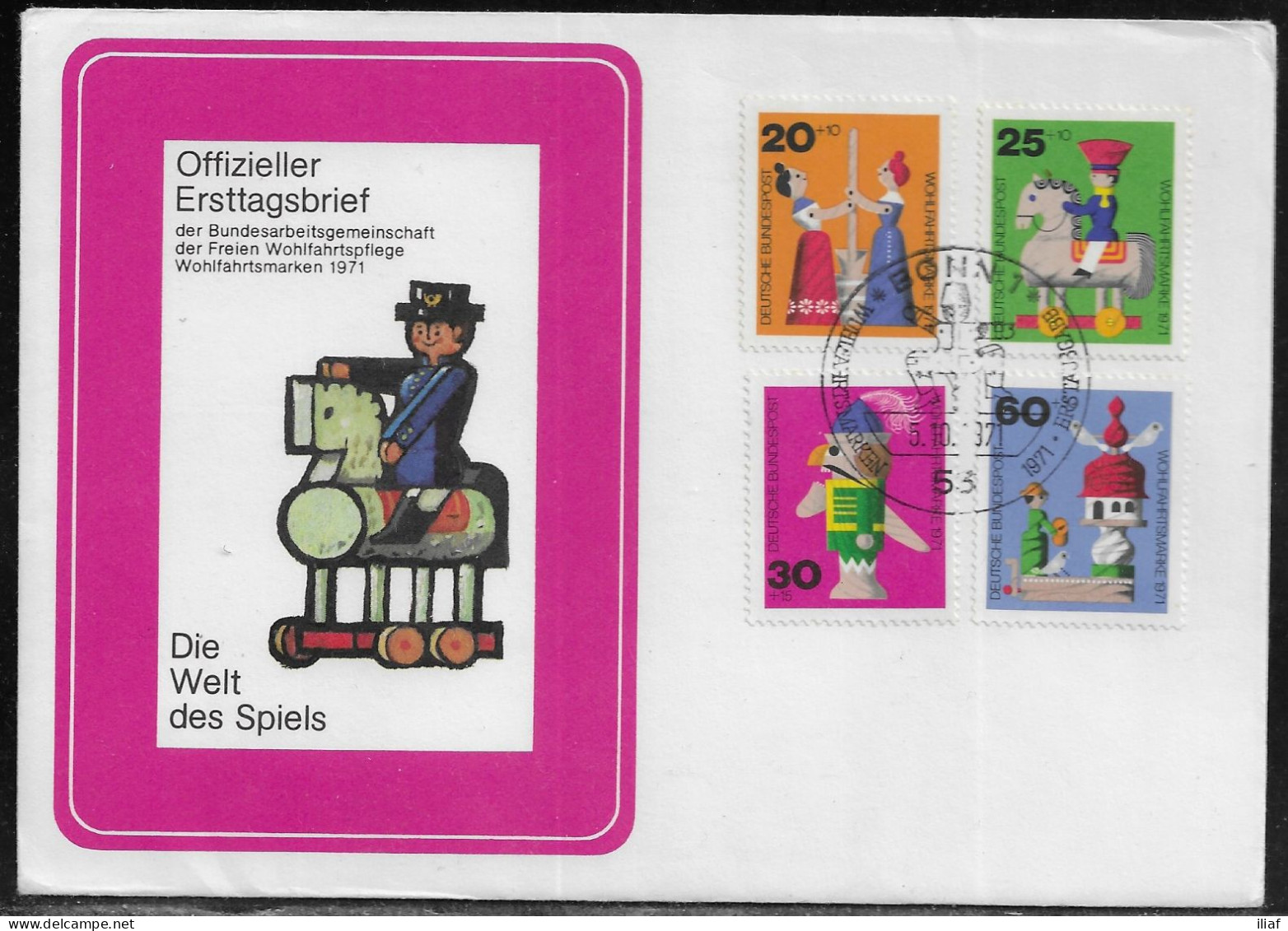 Germany. FDC Mi. 705-708.  Welfare: Old Wooden Toys.  FDC Cancellation On Cachet Special Envelope - 1971-1980