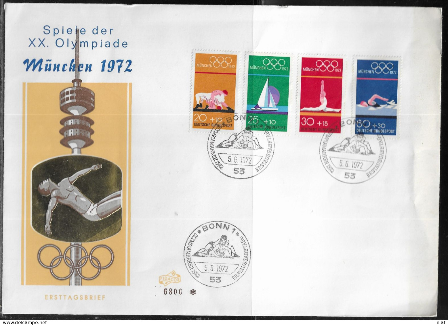 Germany. FDC Mi. 719-722.  Summer Olympic Games 1972 - Munich.  FDC Cancellation On Big Cachet Special Envelope No. 6896 - 1971-1980