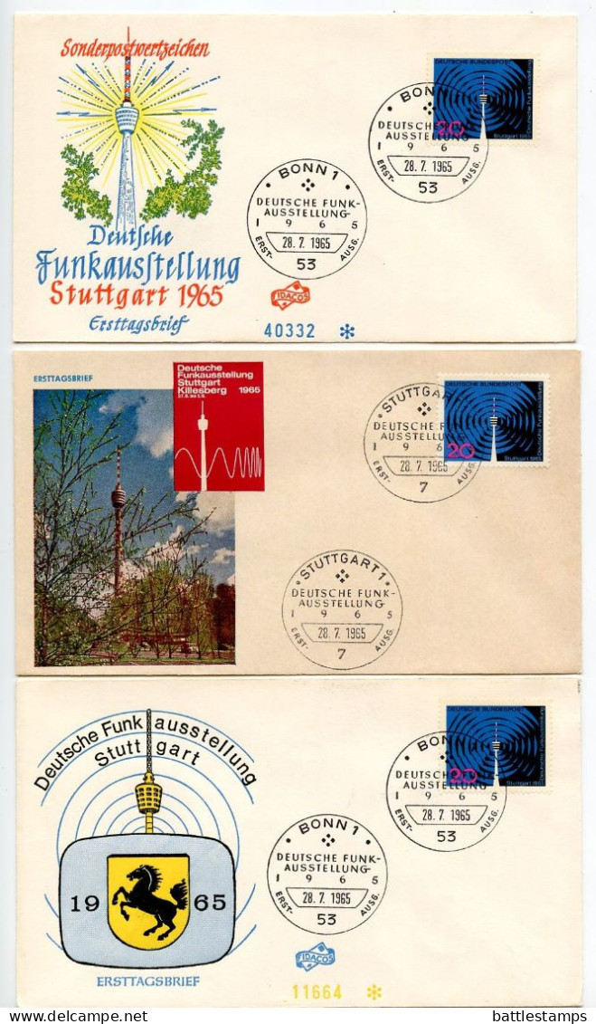 Germany, West 1965 3 FDCs Scott 932 German Radio Exhibition In Stuttgart; Bonn & Stuttgart Postmarks - 1961-1970