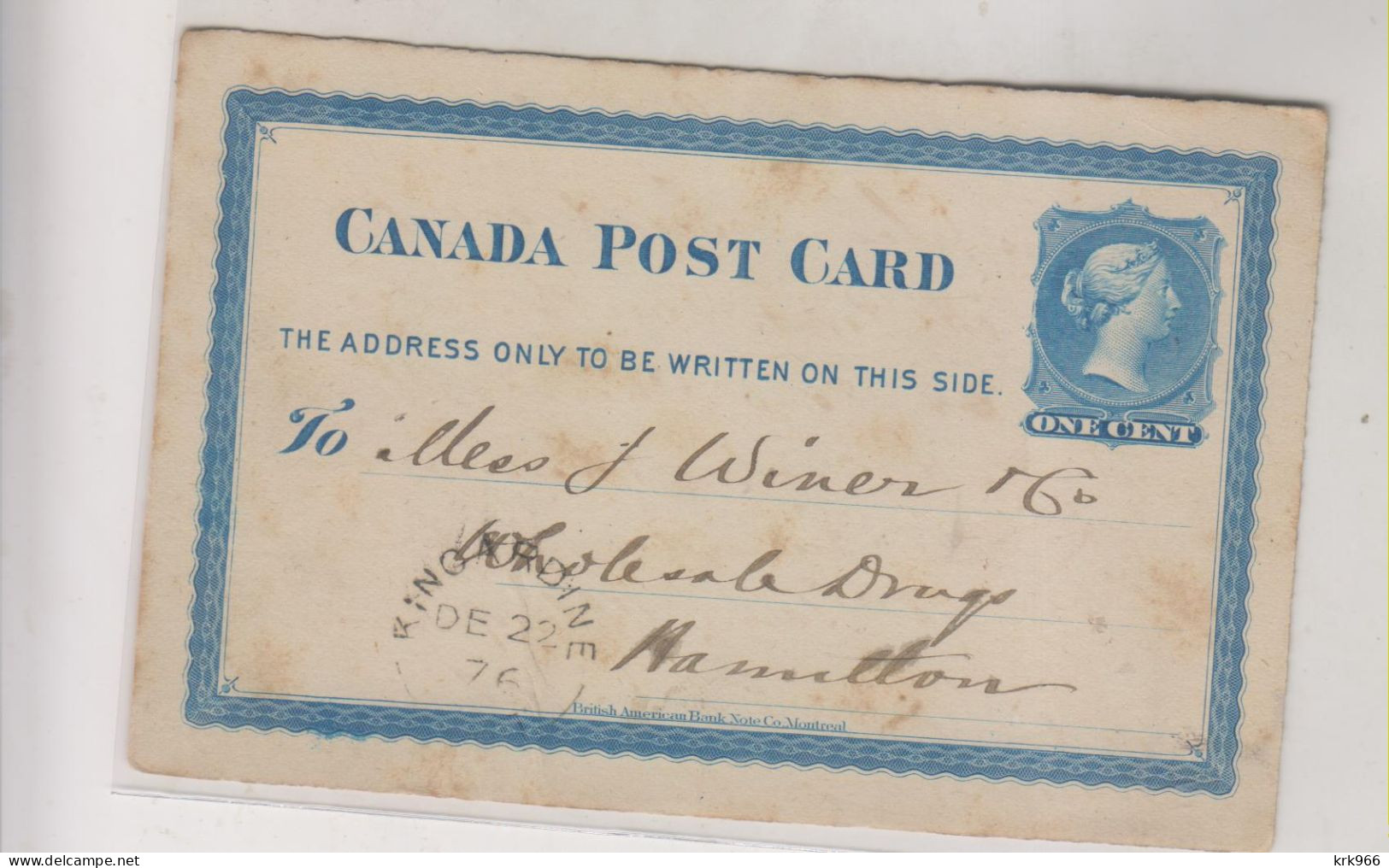 CANADA 1876 KINCARDINE   Nice Postal Stationery - 1860-1899 Reign Of Victoria