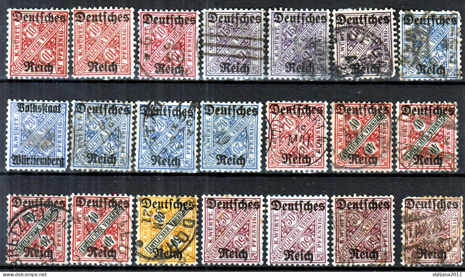 ⁕ Germany, Deutsches Reich 1920 ⁕ Dienstmarke / Official Stamps, Overprint On Bayern Mi.58-63 ⁕ 21v ( MH & Used ) - Servizio