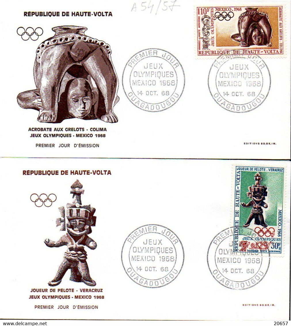 Haute-Volta Burkina Faso A 054/57 Fdc JO Mexico, Statues Aztèques, Série Complète - Ete 1968: Mexico