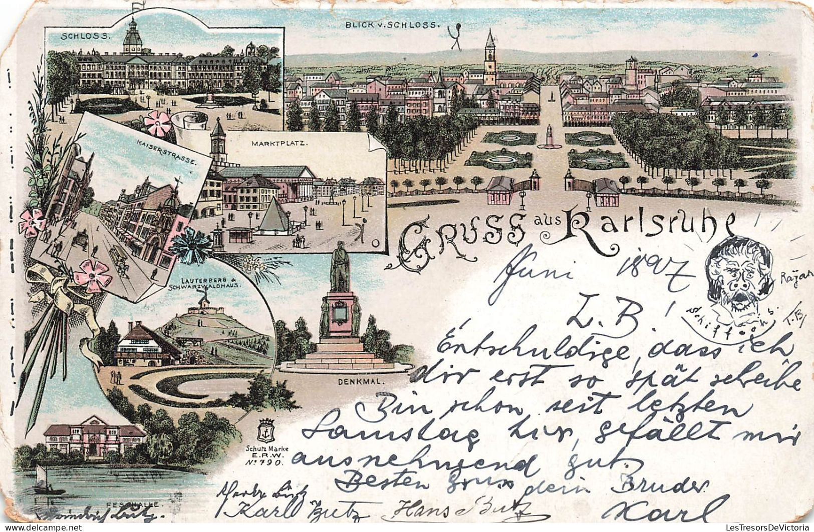 ALLEMAGNE - Blick V Schloss - Cruss Aus Karlsruhe - Multi-vues De Différentes Endroits - Carte Postale Ancienne - Karlsruhe