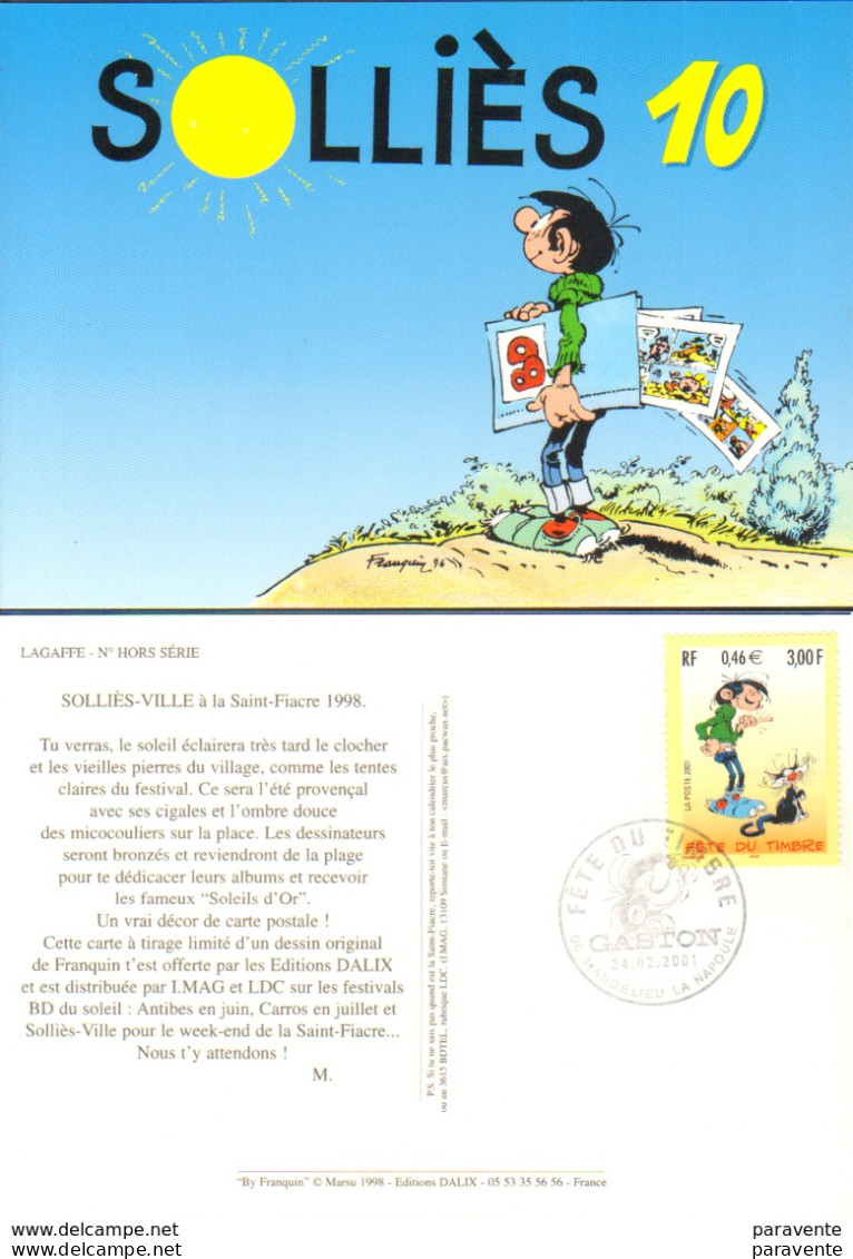 GASTON LAGAFFE : Carte Annonce SALON SOLLIES 1998 Avec Timbre Et Cachet - Franquin