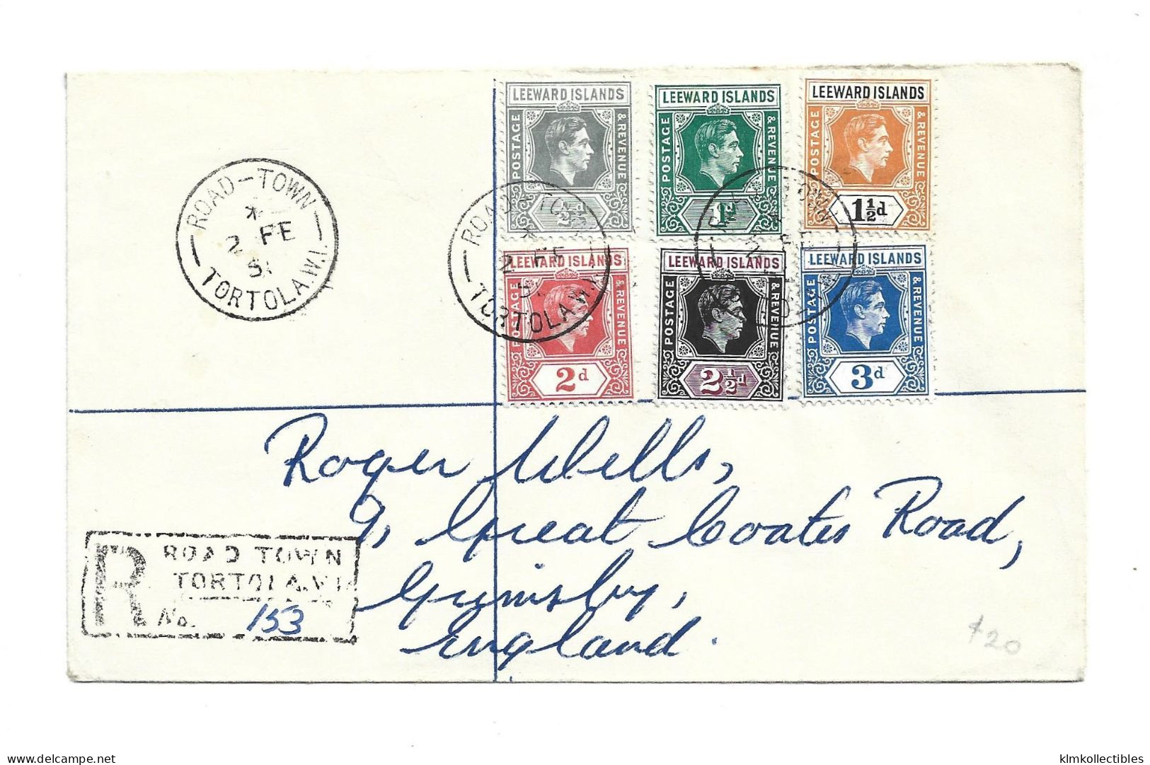 GREAT BRITAIN UNITED KINGDOM ENGLAND COLONIES - LEEWARD ISLANDS - 1951 REGISTERED COVER TO ENGLAND - Leeward  Islands