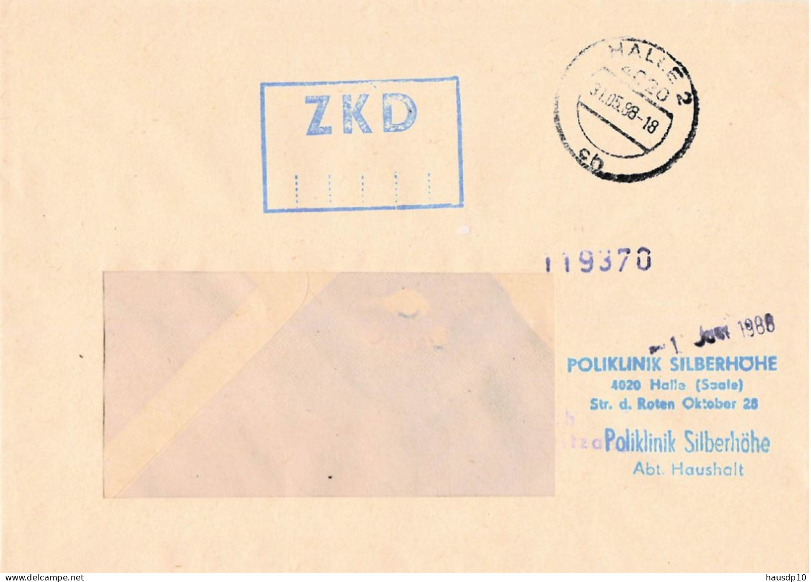 DDR Brief ZKD Poliklinik Silberhöhe 1988 Halle - Zentraler Kurierdienst