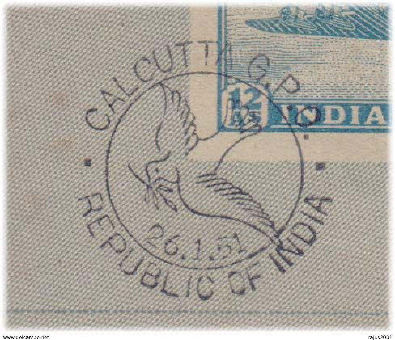First Anniversary Of India's Republic Was Celebrated On January 26, 1951, Republic Of India Aerogramme Air Letter 1951 - Lettres & Documents