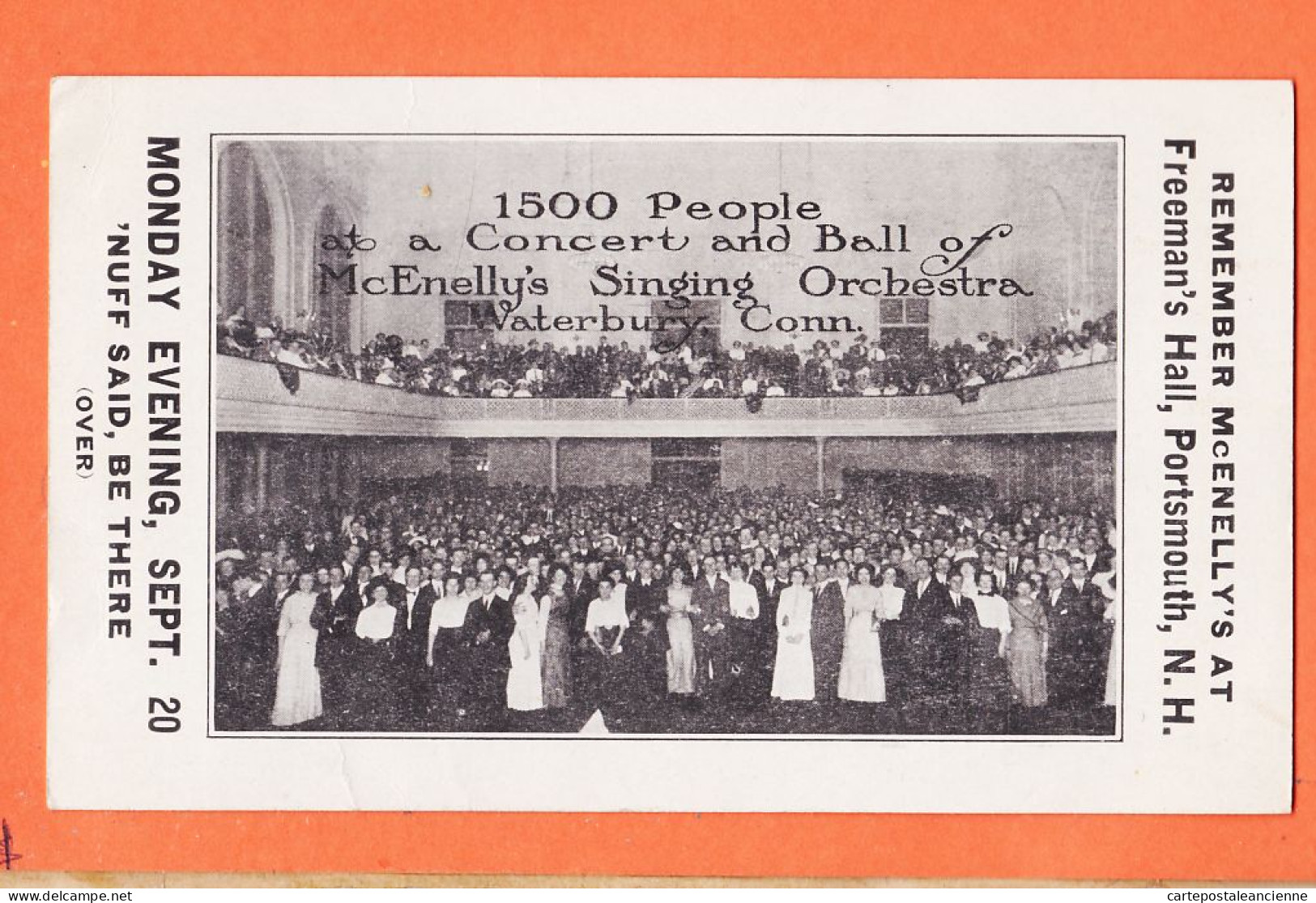 33626 / ⭐ ♥️  PORTSMOUTH N.H Remembert Mc ENELLY'S Orchestra At Freeman's Hall Concert & Ball Monday September 20 - Sonstige & Ohne Zuordnung