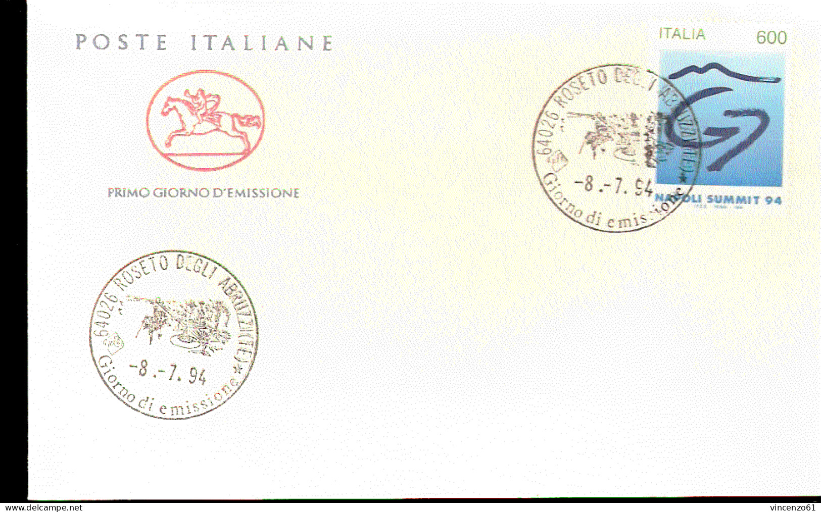 1994 BUSTA CON ANNULLO FDC XXII  Vertice Dei G7 A Napoli. - Sonstige & Ohne Zuordnung