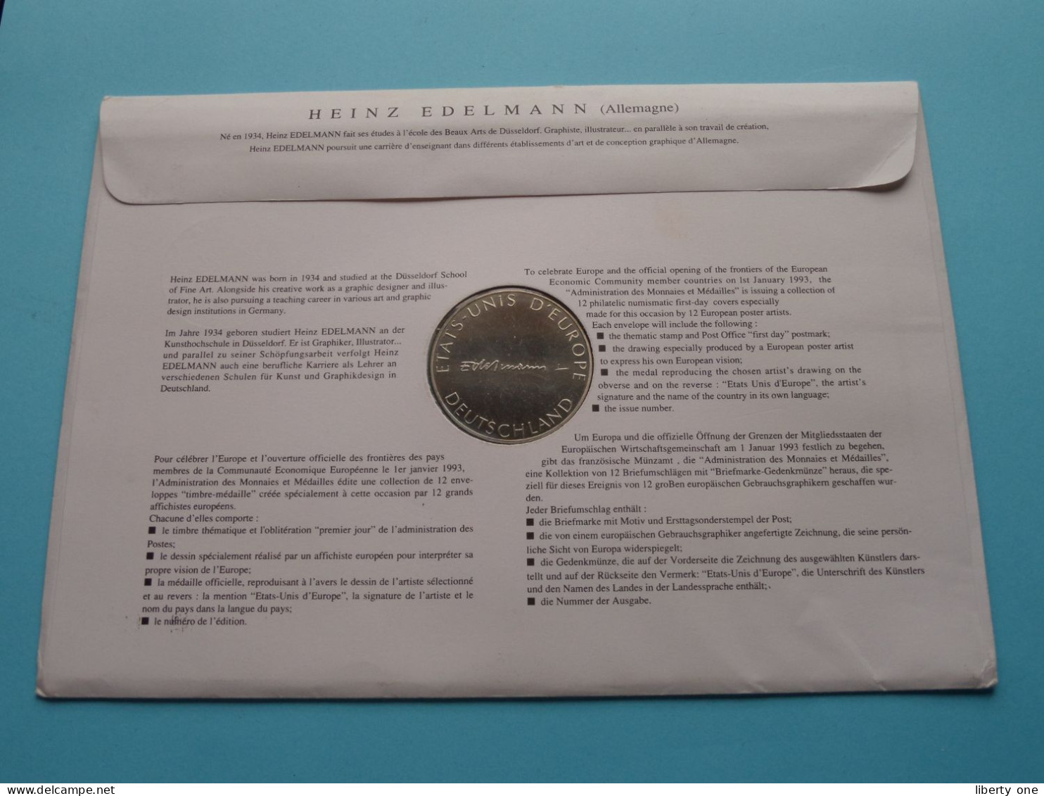 HEINZ EDELMANN (Allemagne) > ( Zie/Voir Scans ) Enveloppe Numismatique Monnaie De Paris N° 02410 > 1992 > Numislettre ! - Souvenirmunten (elongated Coins)