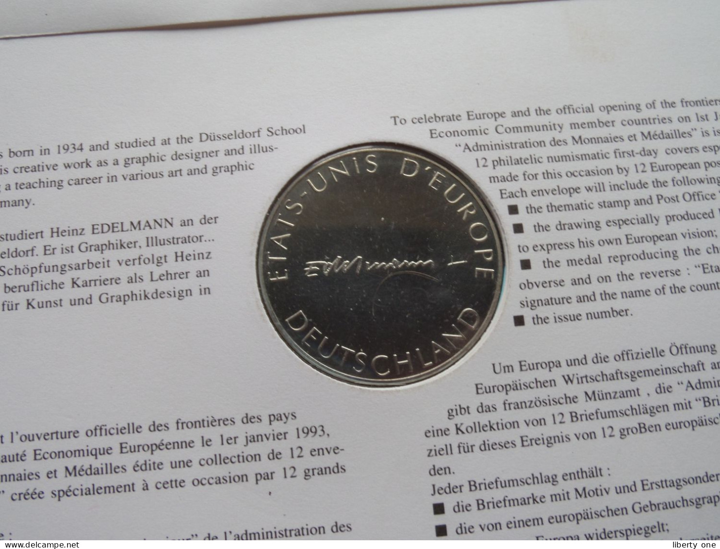 HEINZ EDELMANN (Allemagne) > ( Zie/Voir Scans ) Enveloppe Numismatique Monnaie De Paris N° 02410 > 1992 > Numislettre ! - Souvenirmunten (elongated Coins)