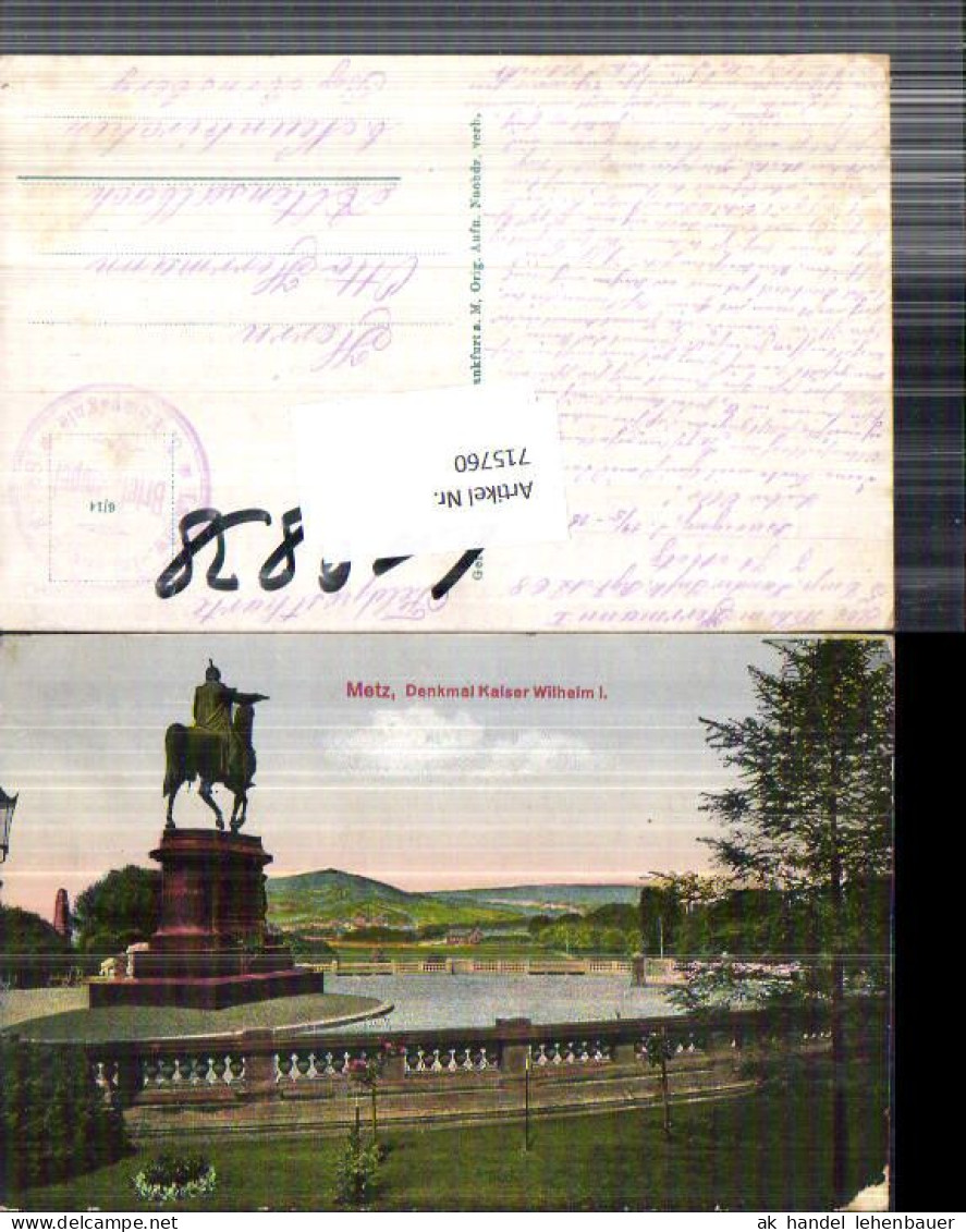 715760 Metz Elsass Alsace Kaiser Wilhelm Denkmal Feldpost Altenseelbach Neunkirchen - Elsass