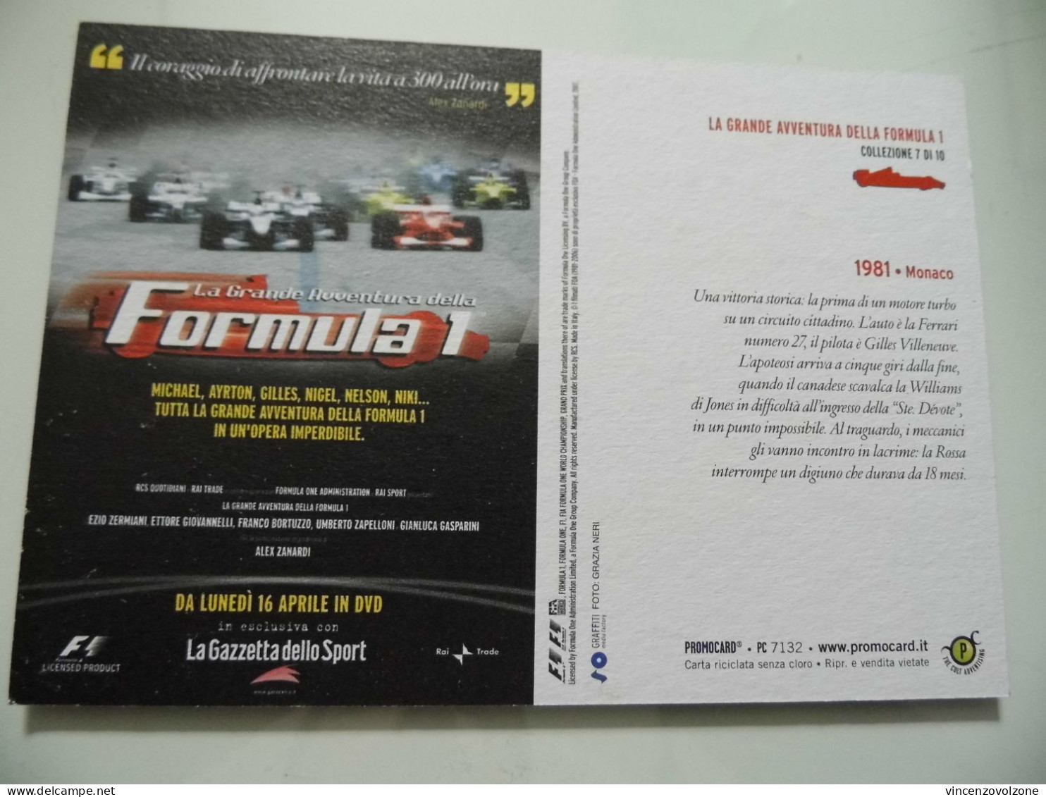 Cartolina Promocard "LA GAZZETTA DELLO SPORT F1 Monaco 1981" - Grand Prix / F1