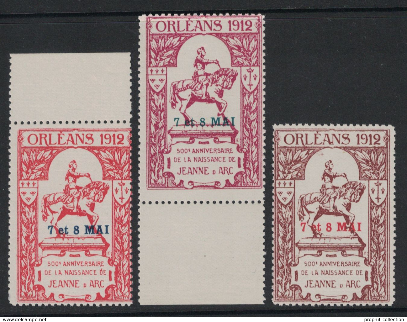 LOT De 3 VIGNETTES NEUF ** LUXE (PAS COURANT DANS CETTE QUALITÉ) " ORLÉANS 1912 / 500e ANNIVERSAIRE DE JEANNE D'ARC " - Briefmarkenmessen