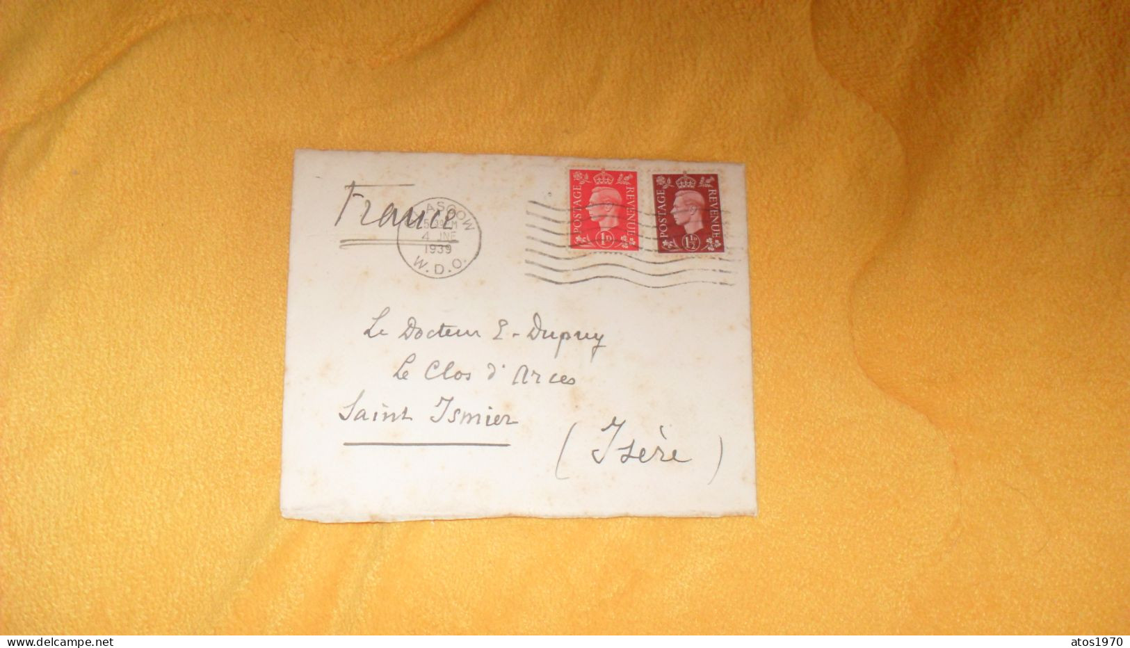 ENVELOPPE + LETTRE ANCIENNE DE 1939../ CONSULAT DE FRANCE EN ECOSSE GLASGOW POUR SAINT ISMIER ISERE + TIMBRES X2 - Ecosse