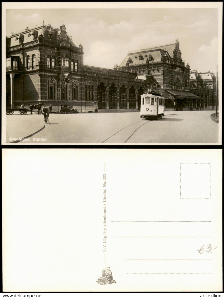 Postkaart Groningen Bahnhof - Station, Straßenbahn 1940 - Groningen