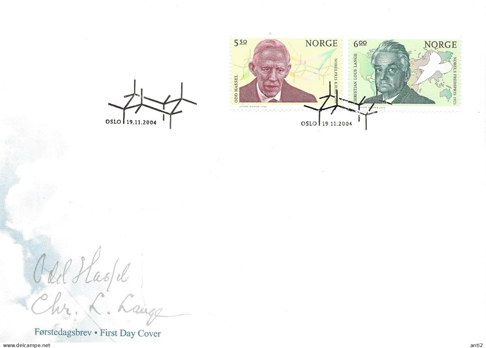 Norway  2004  Nobel Laureates, Physical Chemist Odd Hassel, Politician Christian Lange, Mi 1518 - 1519 FDC - FDC