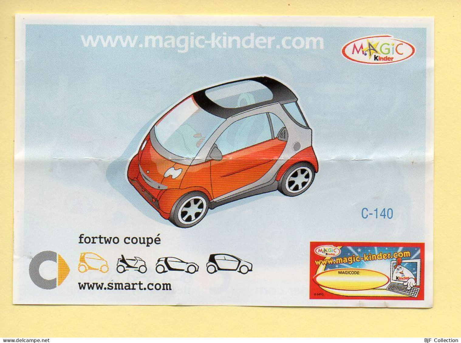 Kinder : BPZ N° C-140 : Série Voitures / Smart / Fortwo Coupé - Notices