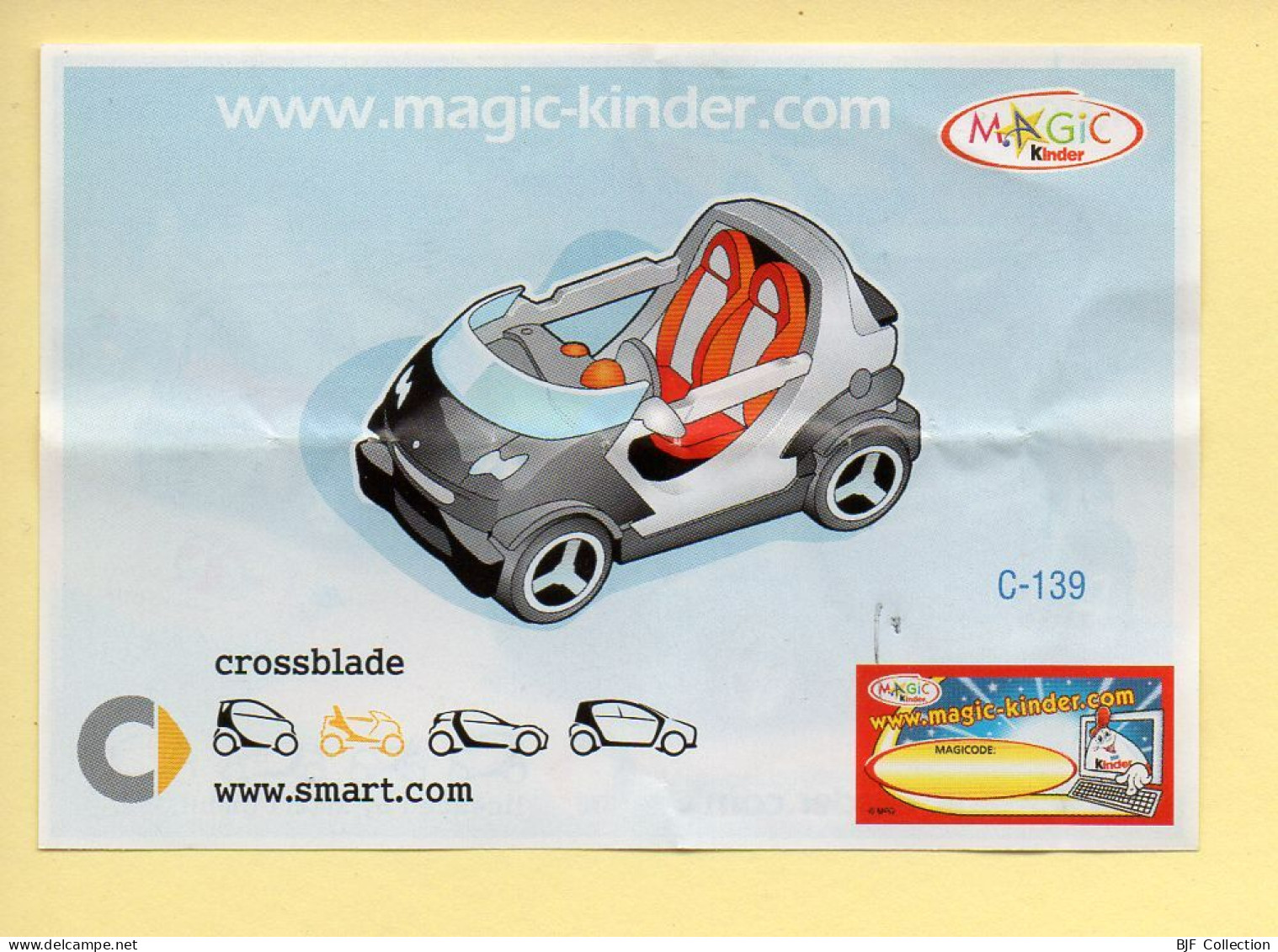 Kinder : BPZ N° C-139 : Série Voitures / Smart / Crossblade - Notices