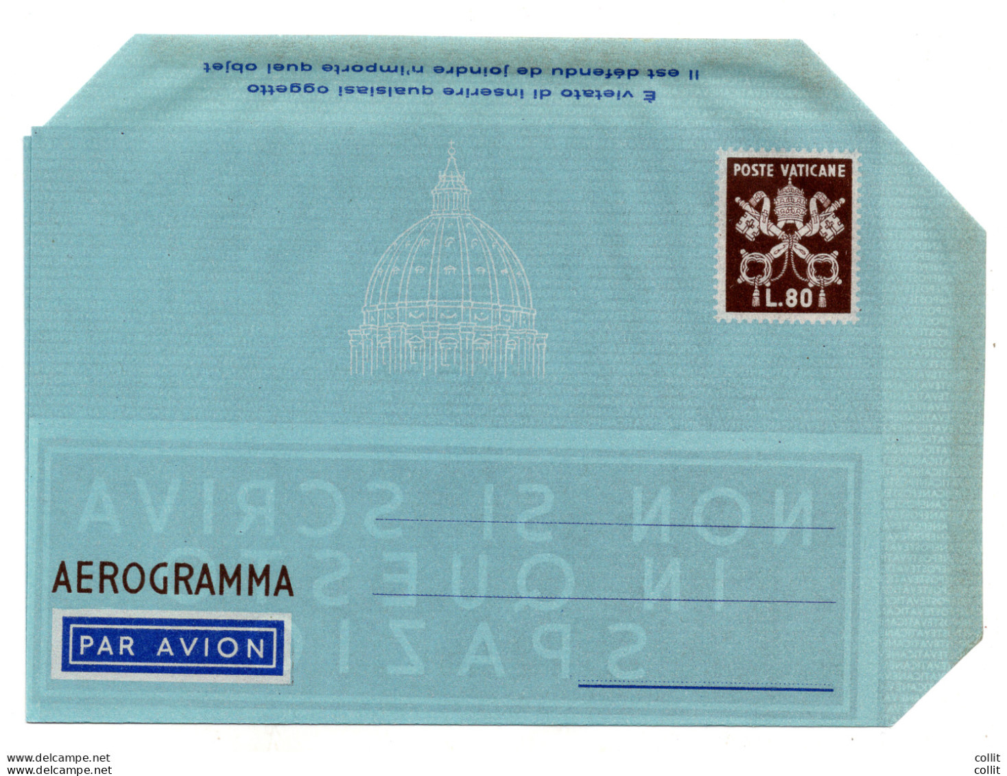 Vaticano - Aerogramma Lire 80 Bruno Con Indicazione - Unused Stamps