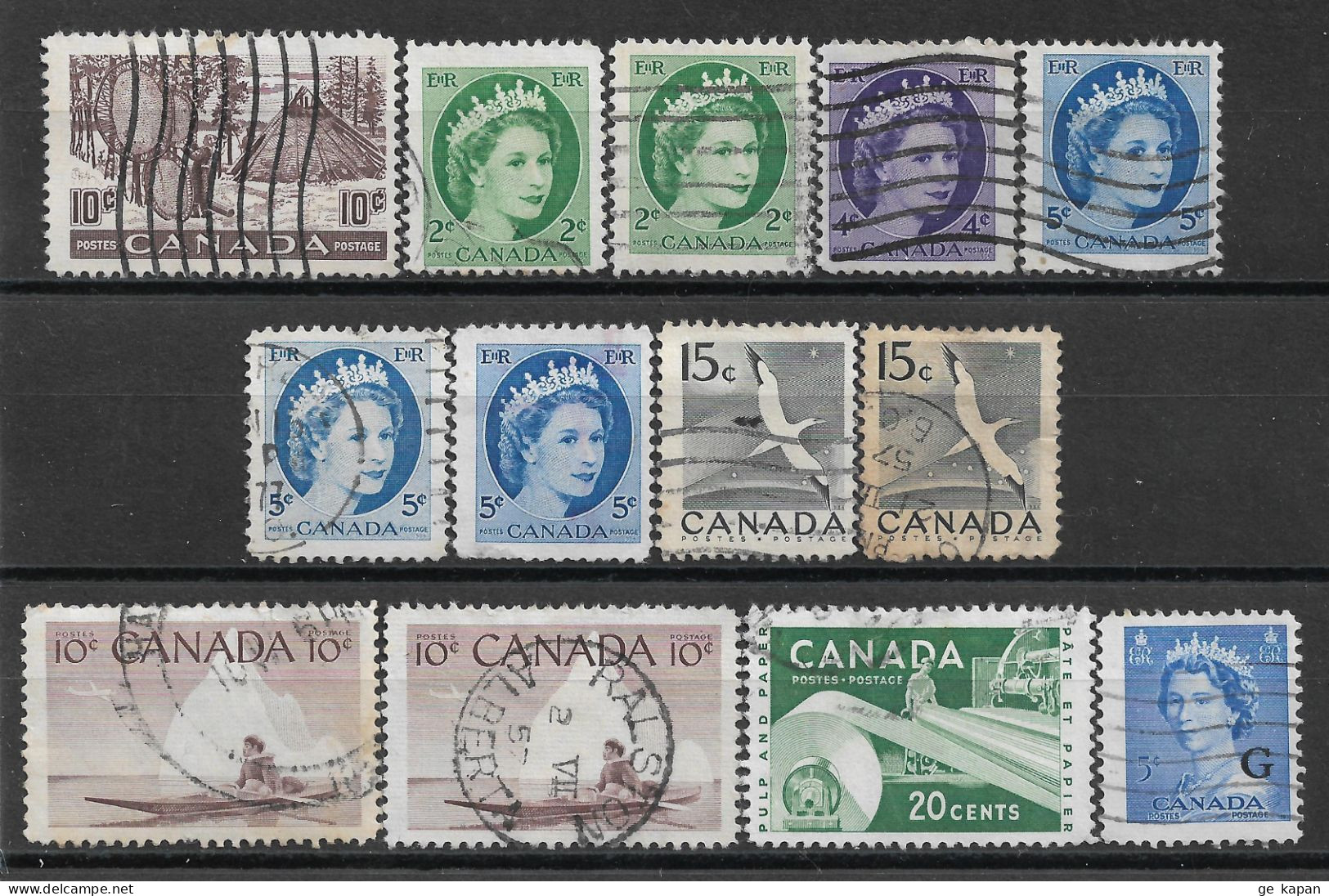 1950-1961 CANADA Set Of 13 USED Stamps (Scott # 301,338,340,341,343,351,362,O37) CV $2.60 - Gebraucht