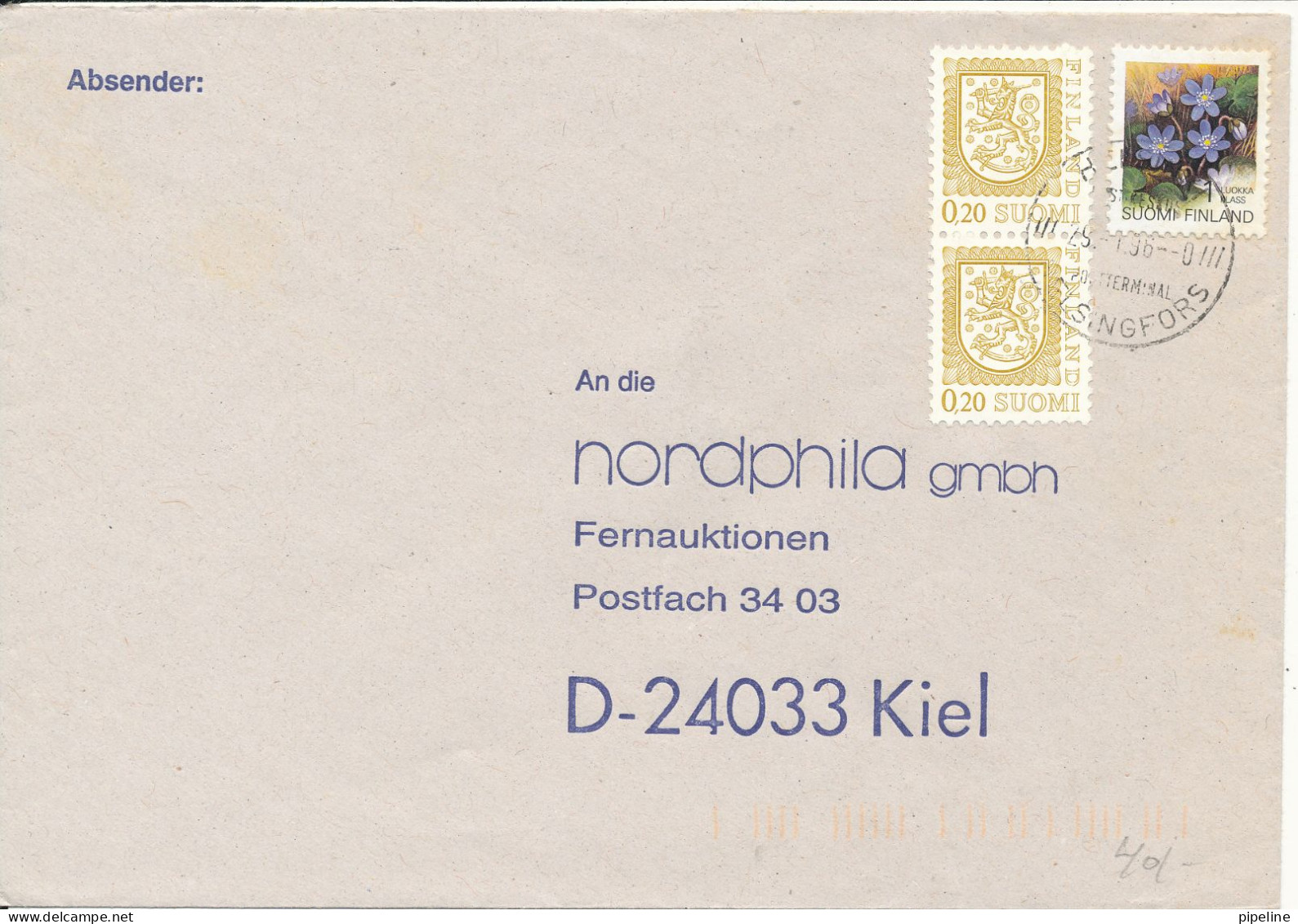 Finland Cover Sent To Germany 29-1-1996 LION Type And Flower Stamps - Briefe U. Dokumente